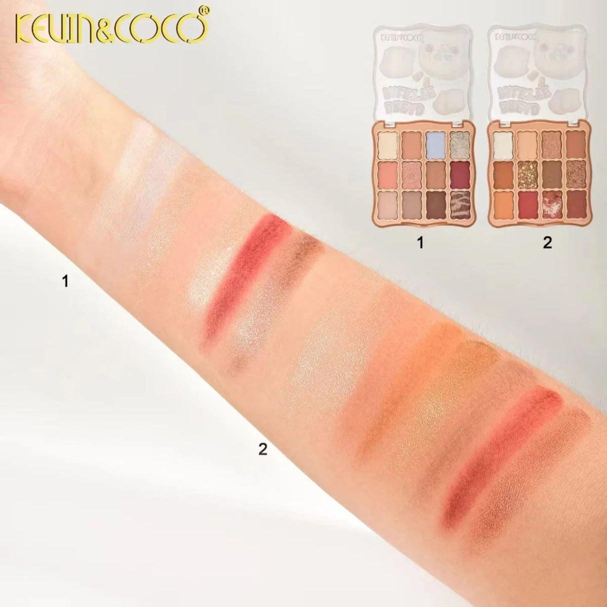 Paleta Farduri de Ochi, Kevin&Coco, Fard de Pleoape, 12 Nuante, Finisaj Mat, Shimmer, Textura Catifelata, Pigmentare Intensa, Toate Tipurile de Ten, 82.7 g, 9.3 x 1.7 x 9.4 cm, Warm Bronze - vivimall.ro