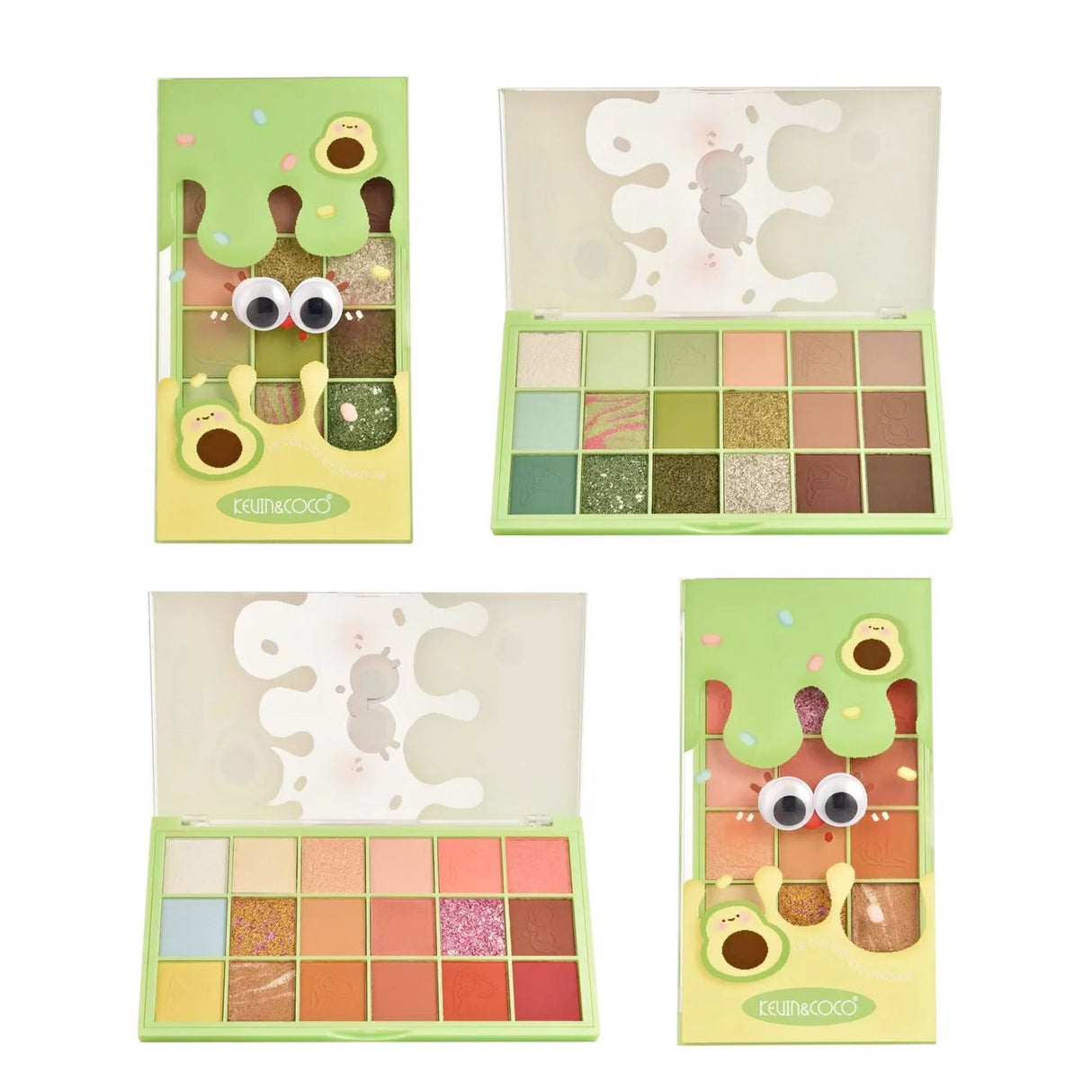 Paleta Farduri de Pleoape, Kevin&Coco, Paleta pentru Machiaj, 18 Nuante, Model Avocado Fresh, Mate si Sidefate, 9.9x1.7x17.7 cm, Multicolor - vivimall.ro