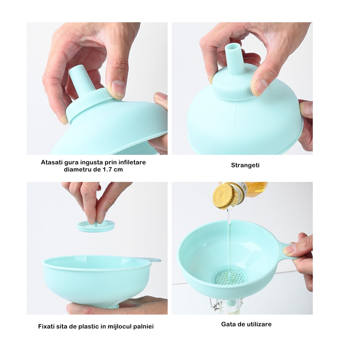 Palnie din plastic 3 in 1 Vivimall, doua dimensiuni de scurgere, cu filet si filtru, diametru scurgere 5.4 cm, 11.5 x 16.7 cm, albastru - vivimall.ro