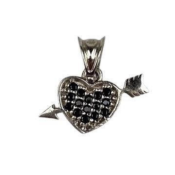 Pandantiv din Argint 925 Inima cu Sageata si Zirconii Negre - vivimall.ro