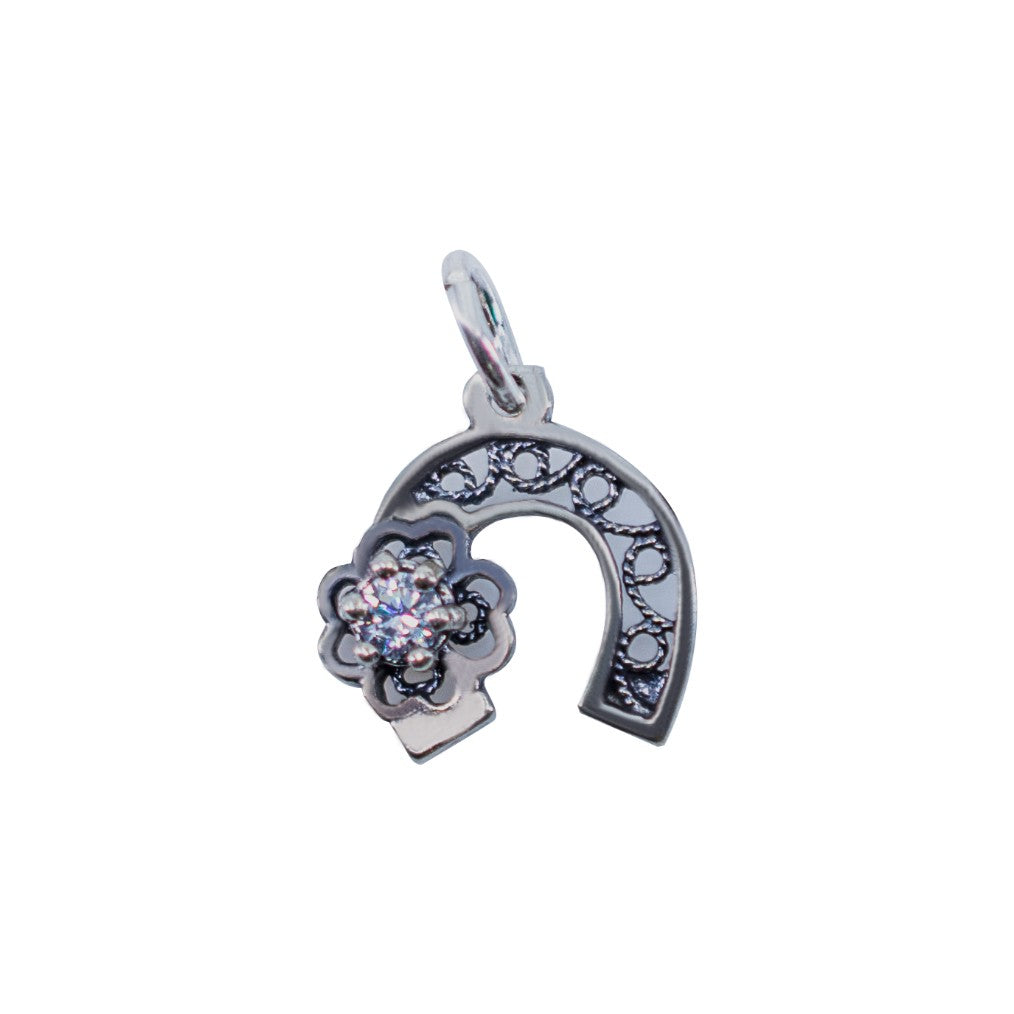 Pandantiv din Argint 925 Potcoava Filigran cu Trifoi si Piatra - vivimall.ro