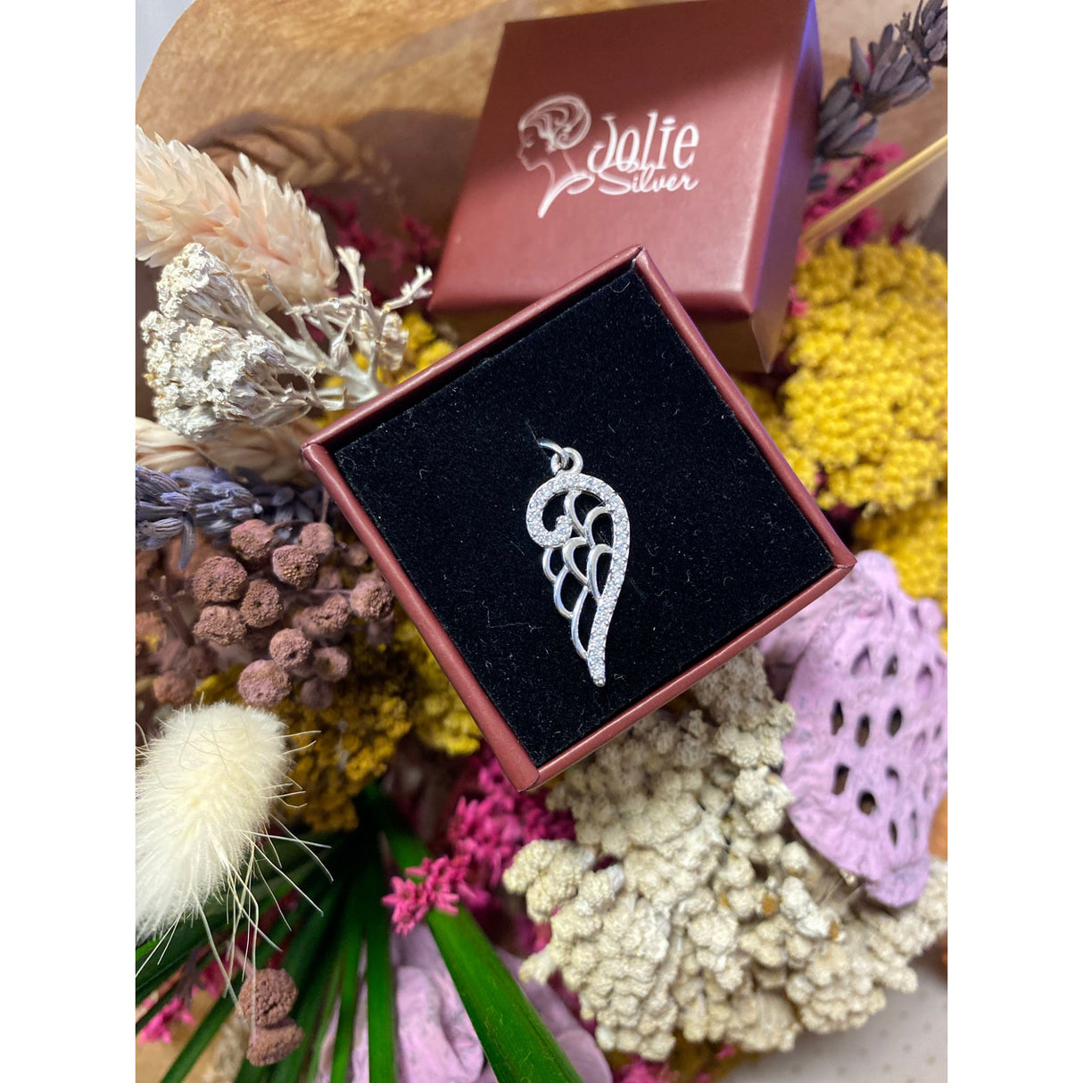 Pandantiv, Jolie Silver, Argint 925, Model Aripa cu Pietre, 1.1 g, 25x10 mm - vivimall.ro