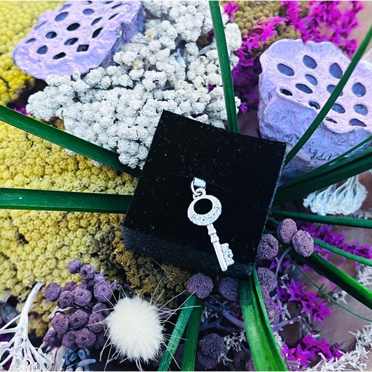 Pandantiv, Jolie Silver, Argint 925, Model Cheie Rodiata cu Pietre, 25 x 8 mm, 1.2 g - vivimall.ro