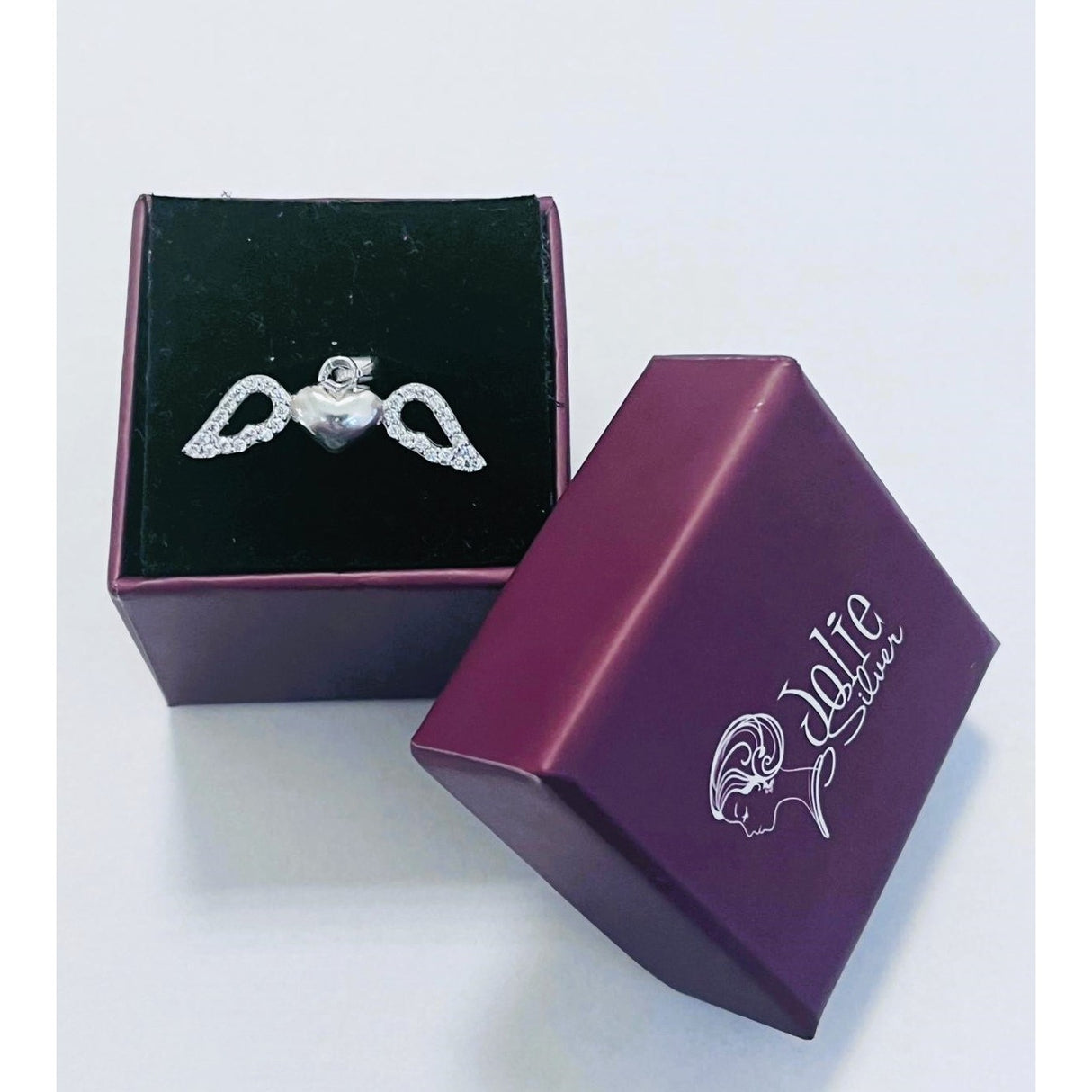 Pandantiv, Jolie Silver, Argint 925, Model Inima cu Aripi, Pietre Zirconiu, 25 x 15 mm, 1.4 g - vivimall.ro