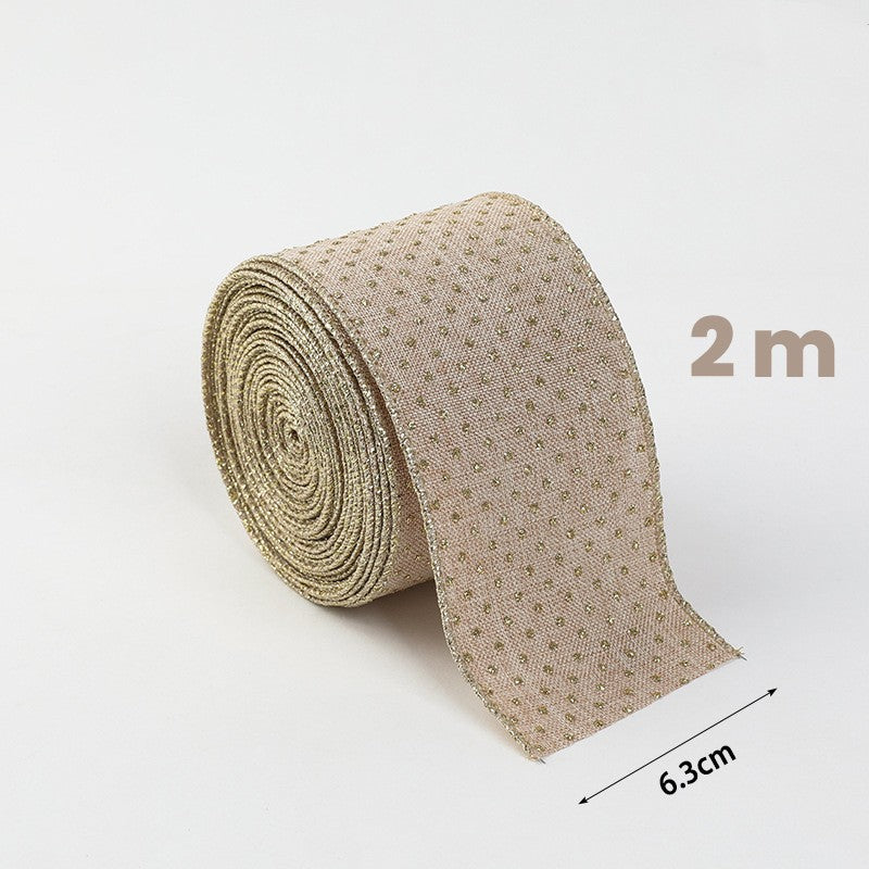 Panglica de Craciun pentru Decor Brad, Flippy, Panglica Decorativa de Craciun pentru Funde, Imprimeu Puncte Aurii, 200 x 6.3 m, Khaki - vivimall.ro