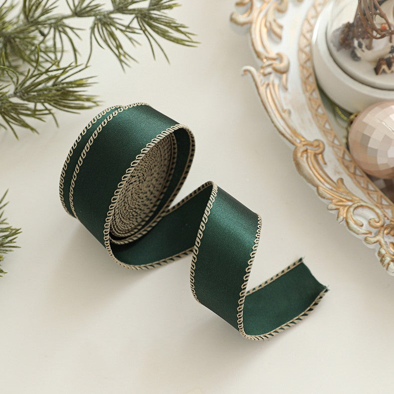 Panglica Decorativa cu Tematica de Craciun, Flippy, Set din 4 bucat + 1 Rulon Ata Maro, Panglica pentru Cadou de Craciun Brad si Decor, 2 M per bucata, Model Brad, Alb Verde - vivimall.ro