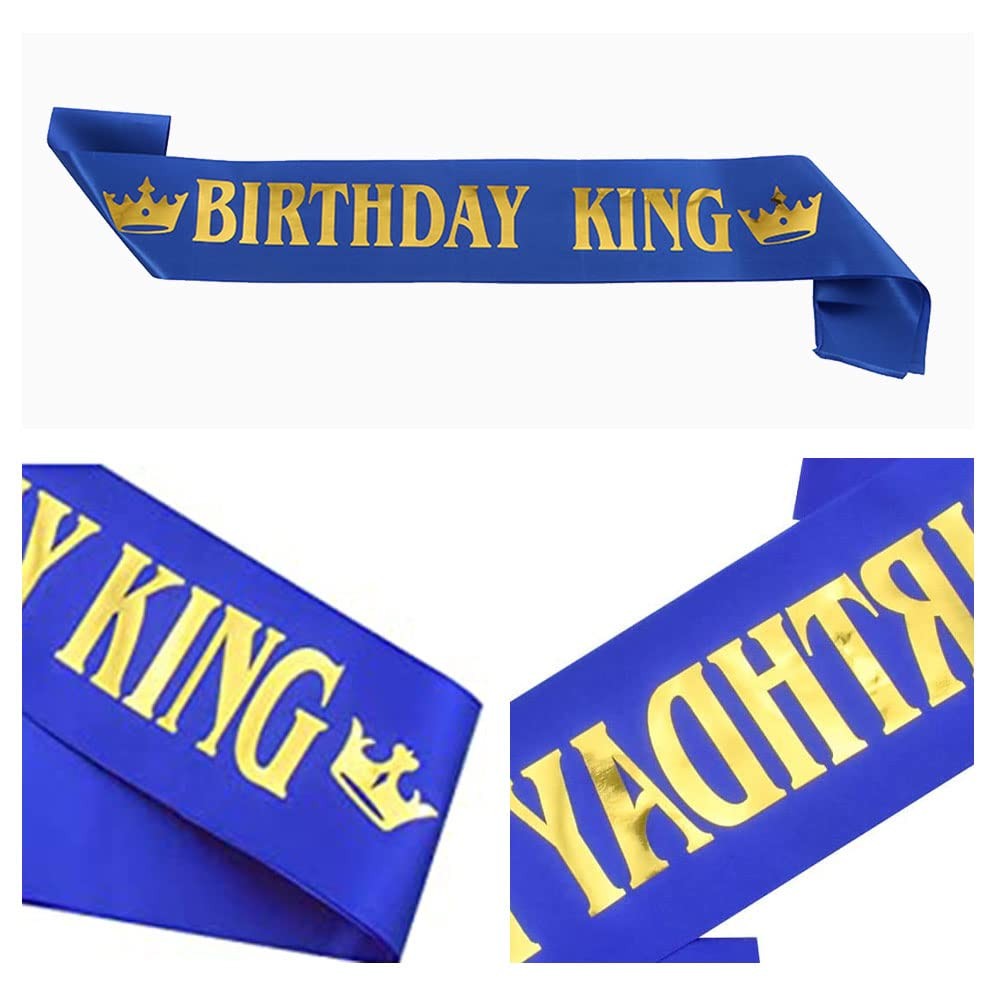 Panglica pentru Aniversare, Vivimall, Model Birthday King, Tematica Aniversare, 160x9.5 cm, Albastru - vivimall.ro