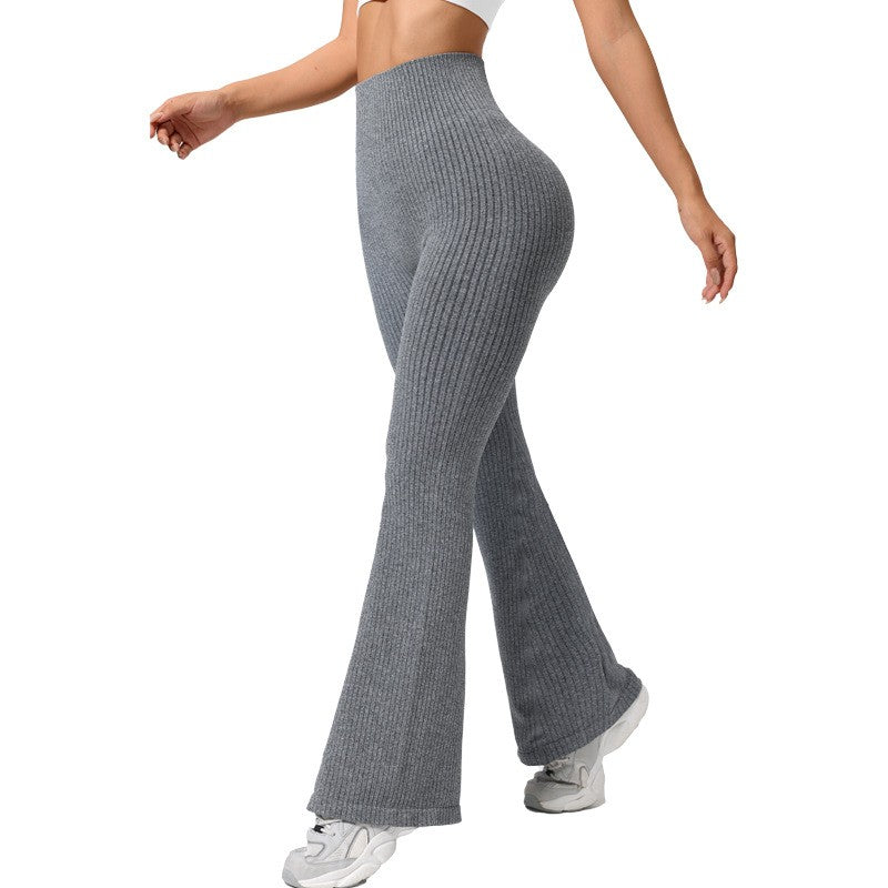 Pantaloni yoga damă gri deschis Vivimall, talie înaltă evazați, vedere frontală, mărime M