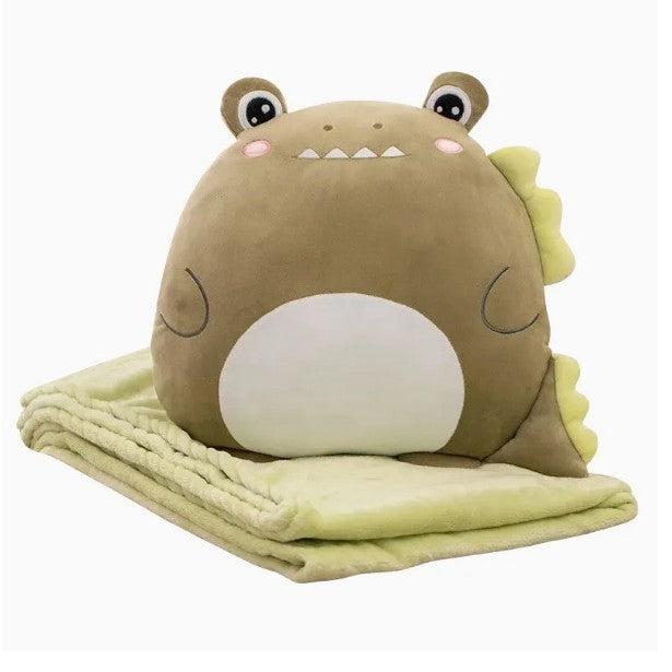 Patura 2in1 pentru Pat sau Canapea, Flippy, Model Jucarie Crocodil cu Spatiu de Depozitare Patura, Microfibra, 1x1.7 m, Verde