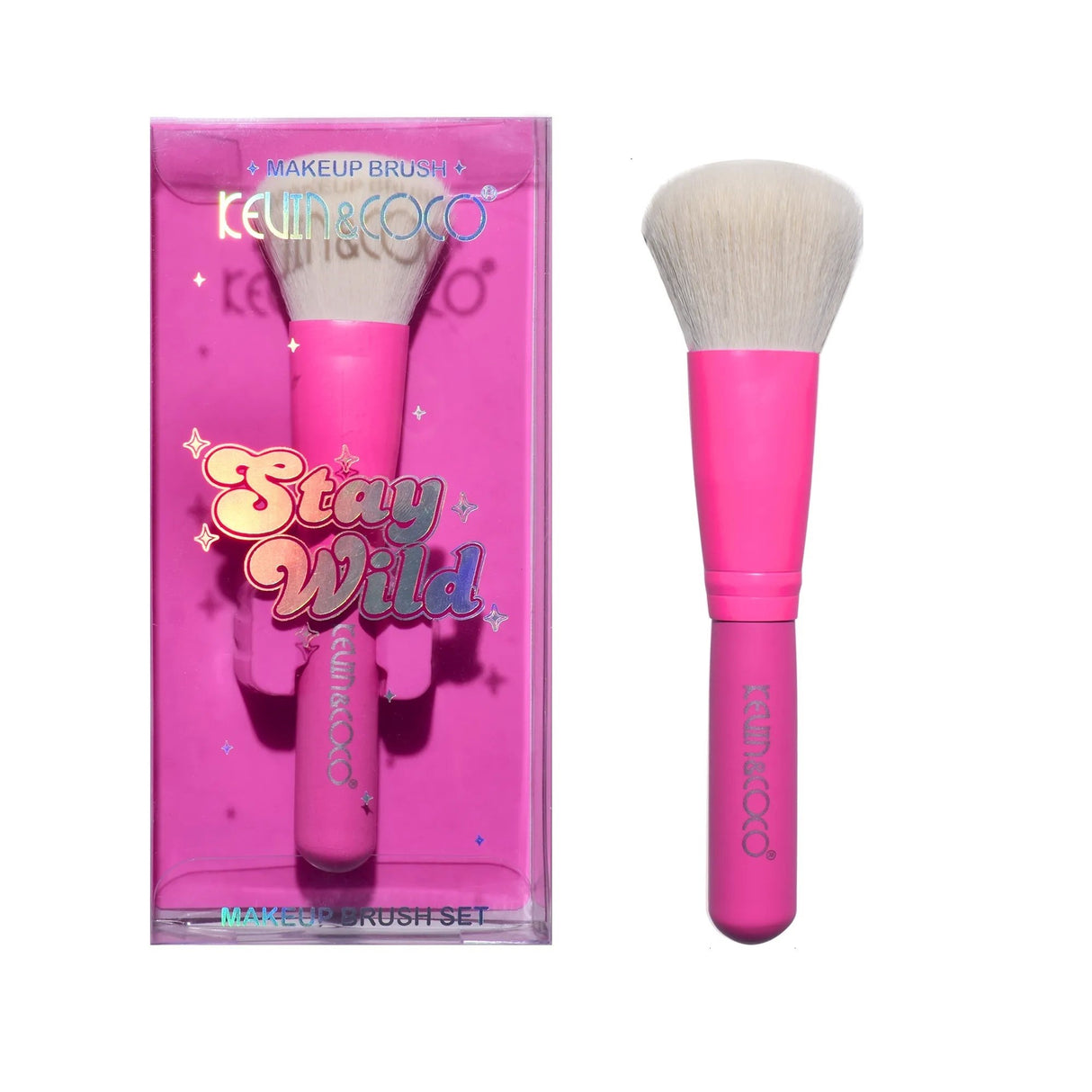 Pensula de Machiaj, KEVIN & COCO, Stay Wild, 14 x 4 x 1.5 cm, Roz - vivimall.ro