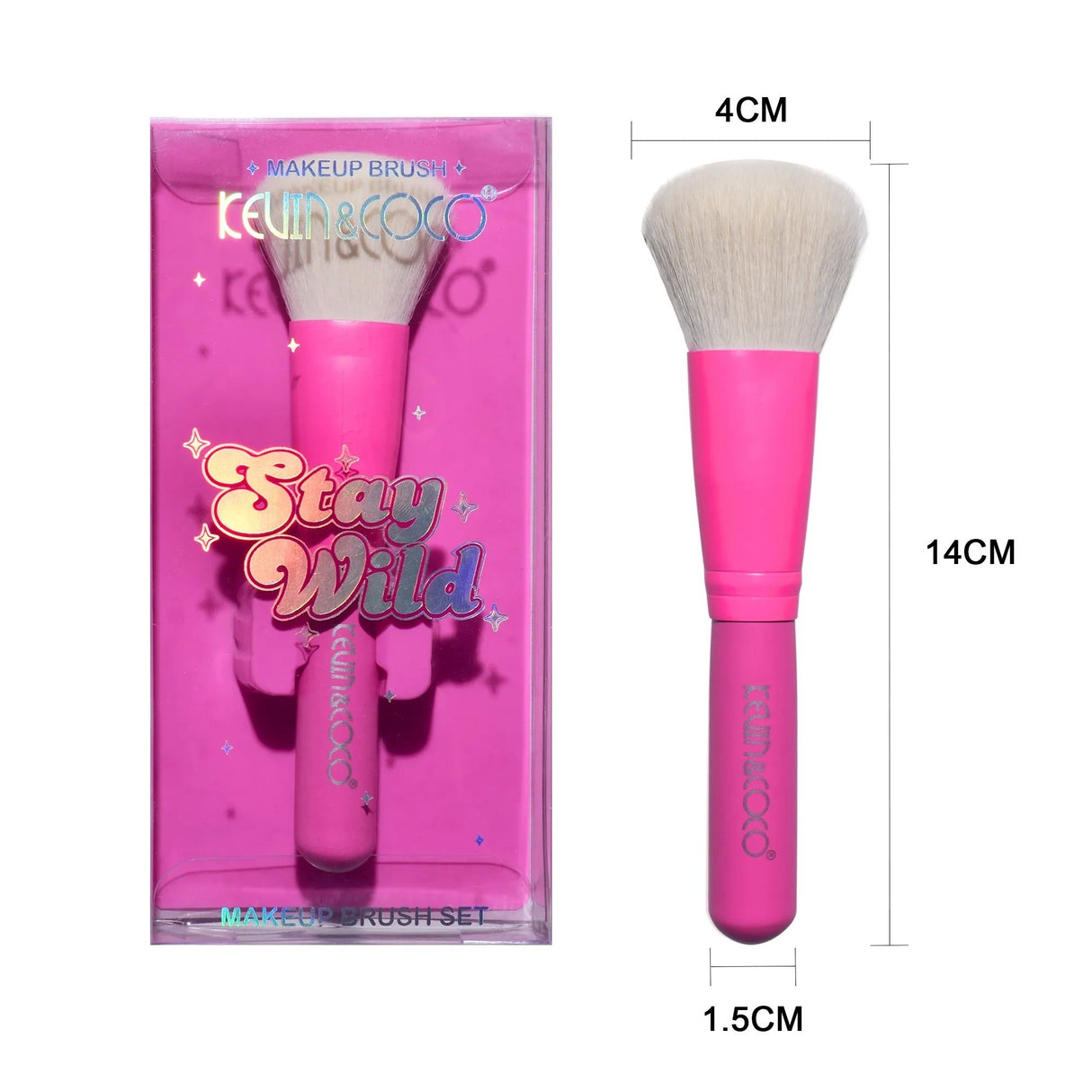 Pensula de Machiaj, KEVIN & COCO, Stay Wild, 14 x 4 x 1.5 cm, Roz - vivimall.ro