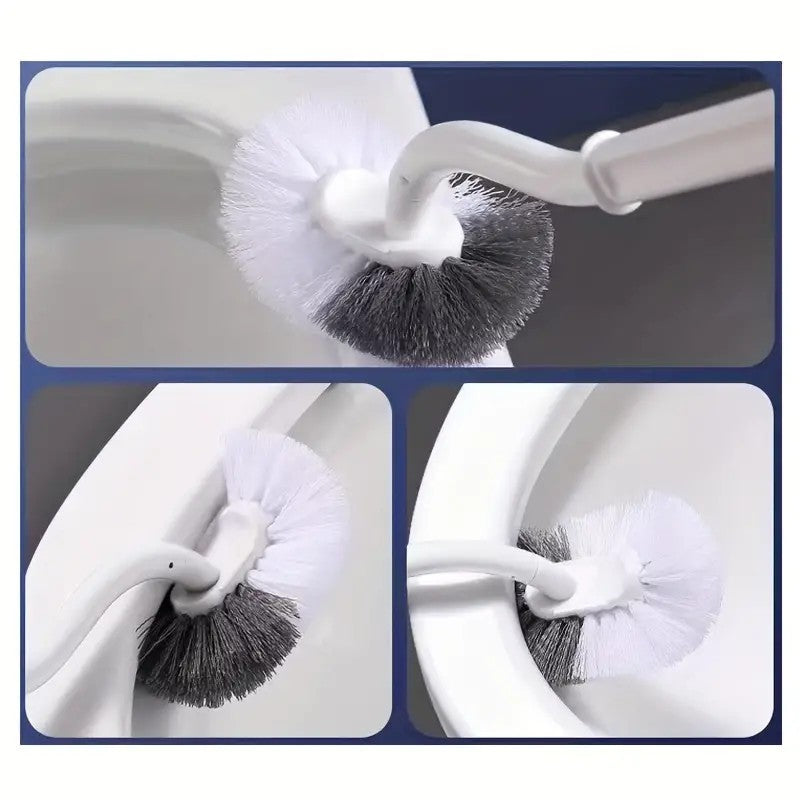 Perie de Toaleta, Vivimall, Maner Curbat, cu Suport, 40 x 12 cm, Peri Flexibili, Alb - vivimall.ro