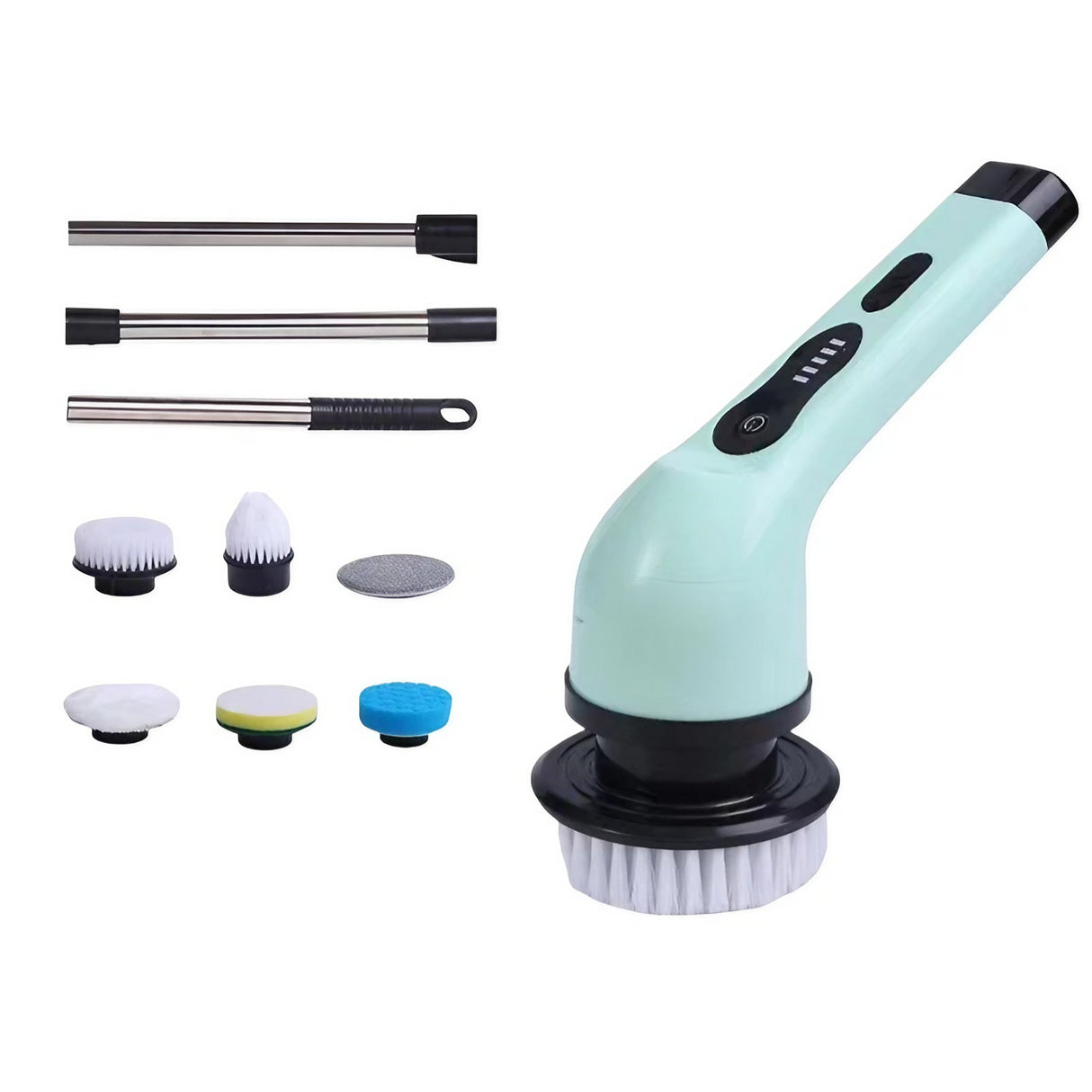 Perie Electrica de Curatare, Vivimall, pentru Gresie, Baie, Bucatarie, 25x20x9.5 cm, cu 6 Capete, Maner Extensibil Detasabil 84-127cm, Incarcare USB-Type C, Rotire 360 de Grade, 3000 mAh, Culoare: Verde - vivimall.ro