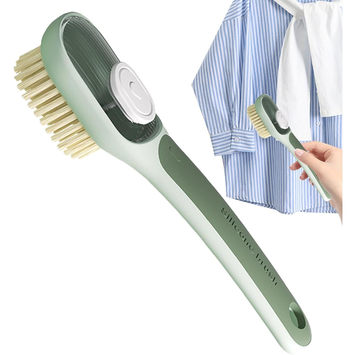 Perie Multifunctionala 2 in 1, Flippy, Perie Densa/Perie din Piele de Caprioara, cu Recipient Lichid, Maner Lung, 20.1x 4.3 x 5 cm, Verde