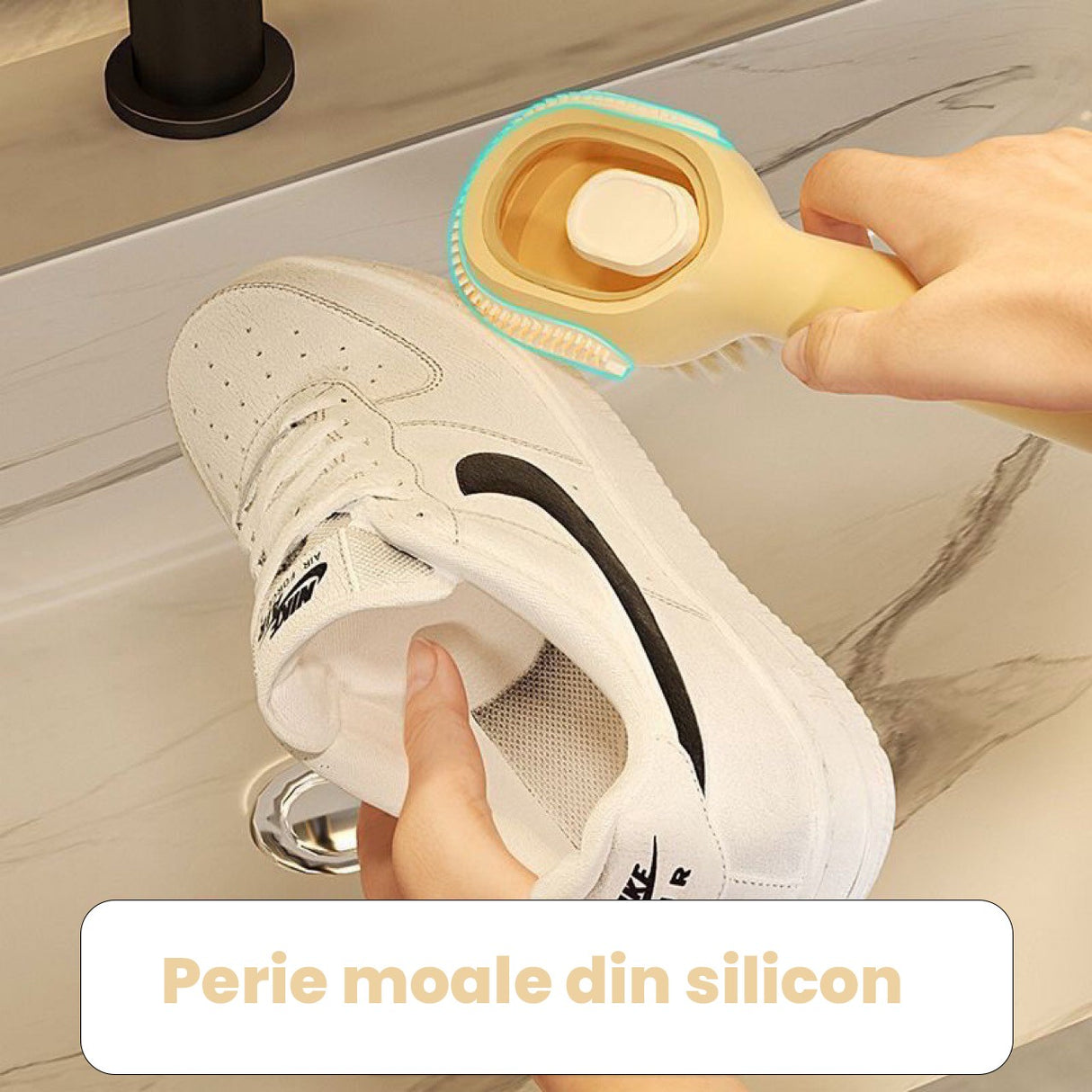 Perie pentru Curatare Incaltaminte cu Recipient pentru Detergent, Vivimall, Perie Multifunctionala pentru Incaltaminte si Lenjerie, cu Peri Moi, Fara Deteriorare, 22x6x4 cm, Galben - vivimall.ro