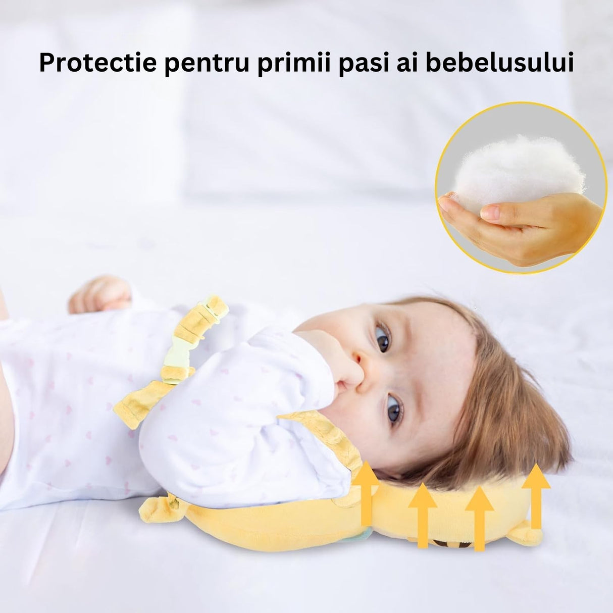 Perna tip Rucsac pentru Protectia Capului, Flippy, Tetiera tip Tigru, pentru Bebelusi, 33x6x19 cm, 180 g, Crem
