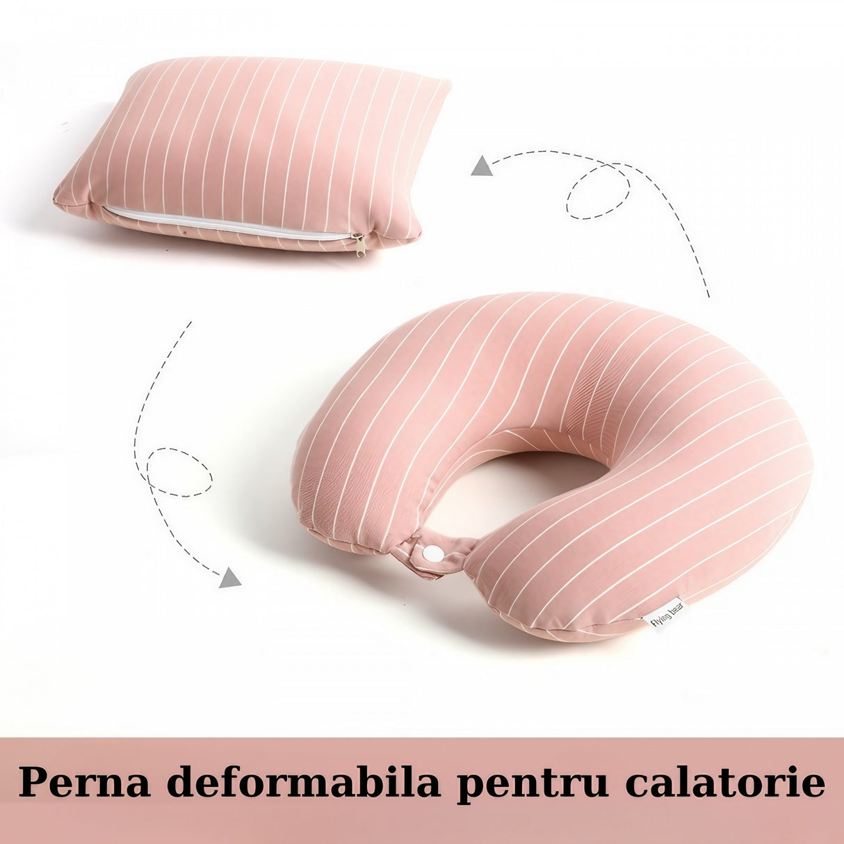 Perna de calatorie, Vivimall , 2 in 1, cu Particule de Spuma cu Memorie, Roz, Resigilat - vivimall.ro