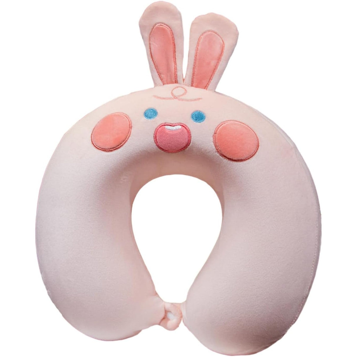 Perna de Calatorie in Forma de U, Flippy, Pentru Gat si Cap, Umplutura din Spuma cu Memorie, 30x30 cm, Model Iepuras, Accesoriu de Voiaj, Birou, Masina, Sistem Prindere Capse, Roz