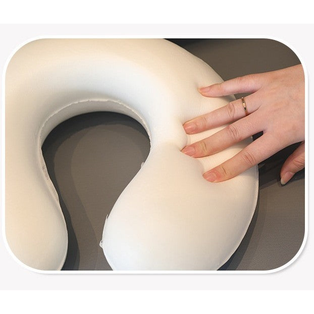 Perna de Calatorie in Forma de U, Flippy, Pentru Gat si Cap, Umplutura din Spuma cu Memorie, 30x30 cm, Model Iepuras, Accesoriu de Voiaj, Birou, Masina, Sistem Prindere Capse, Roz