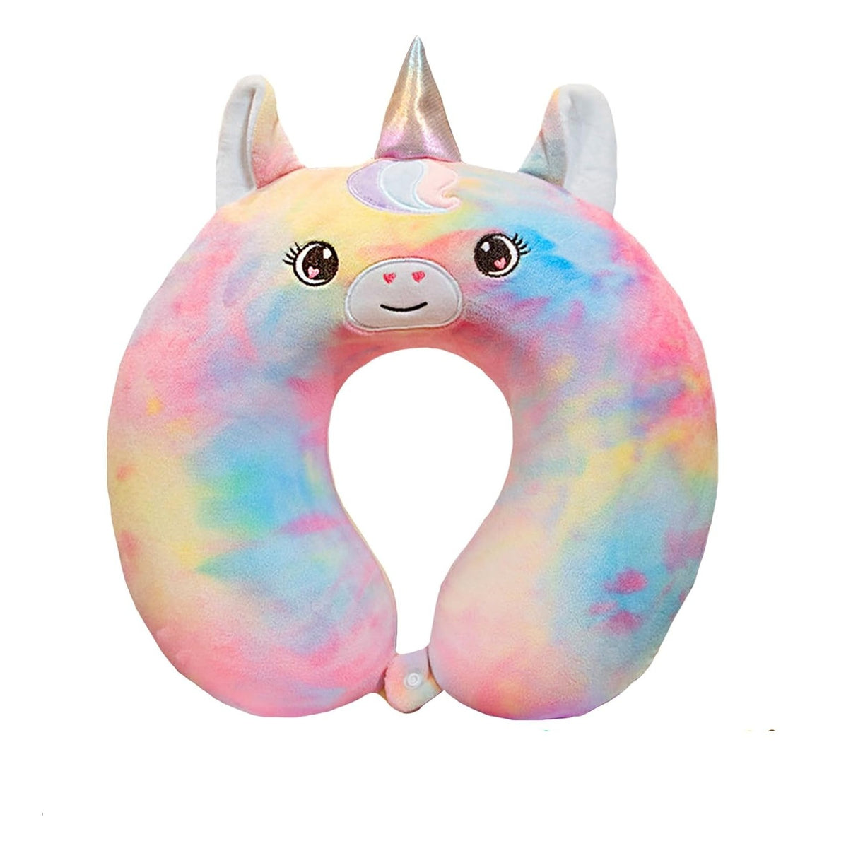 Pernă spumă cu memorie model Unicorn multicolor, agățătoare bagaj inclusă, detaliu accesoriu