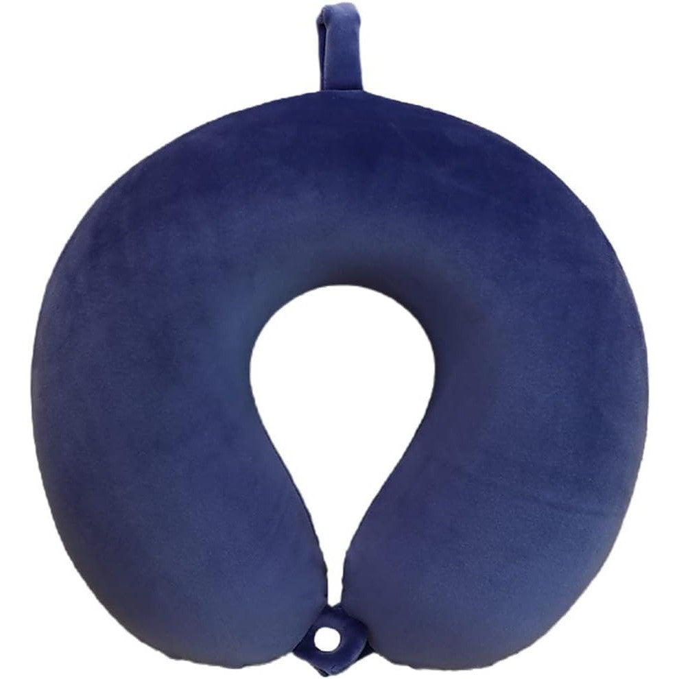 Perna de Calatorie in Forma de U, Flippy, Pentru Gat si Cap, Umplutura din Spuma cu Memorie, 30x30 cm, Sistem Prindere Capse, Cutie de Depozitare, Albastru Marin