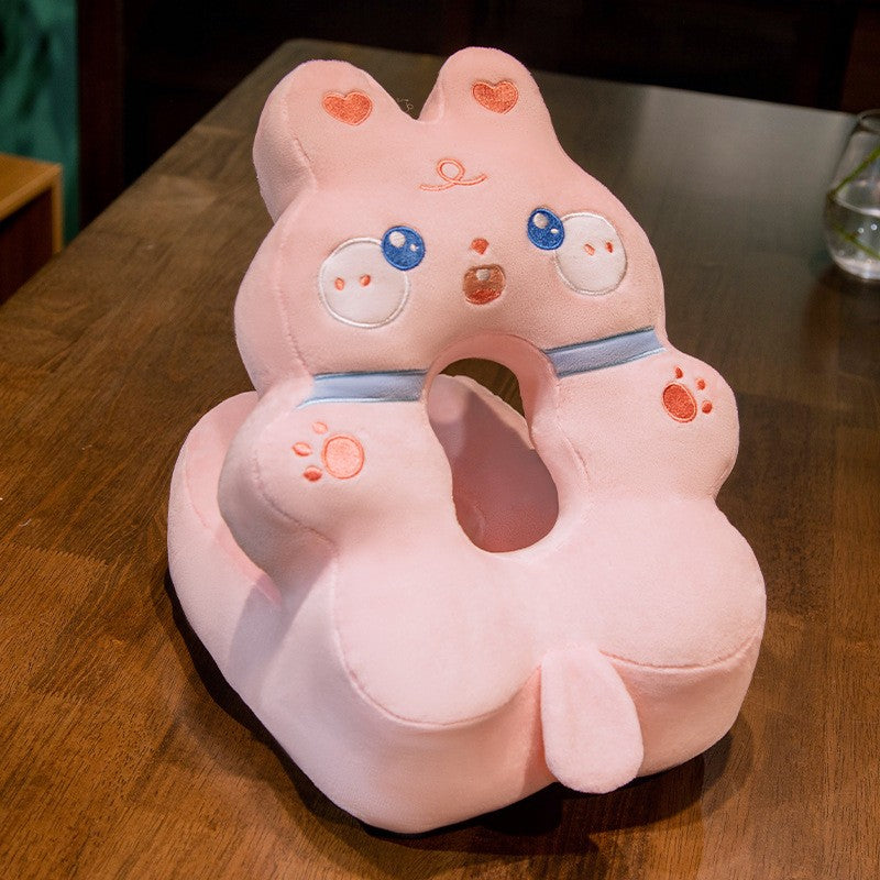 Perna din Spuma, Flippy, pentru Birou, Calatorii, Model Iepure, Lavabila, Umplutura de Bumbac, Spatiu Cap in Forma de 8, 30x35x30 cm, Roz