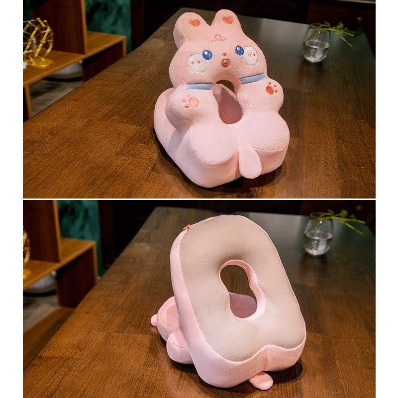 Perna din Spuma, Flippy, pentru Birou, Calatorii, Model Iepure, Lavabila, Umplutura de Bumbac, Spatiu Cap in Forma de 8, 30x35x30 cm, Roz