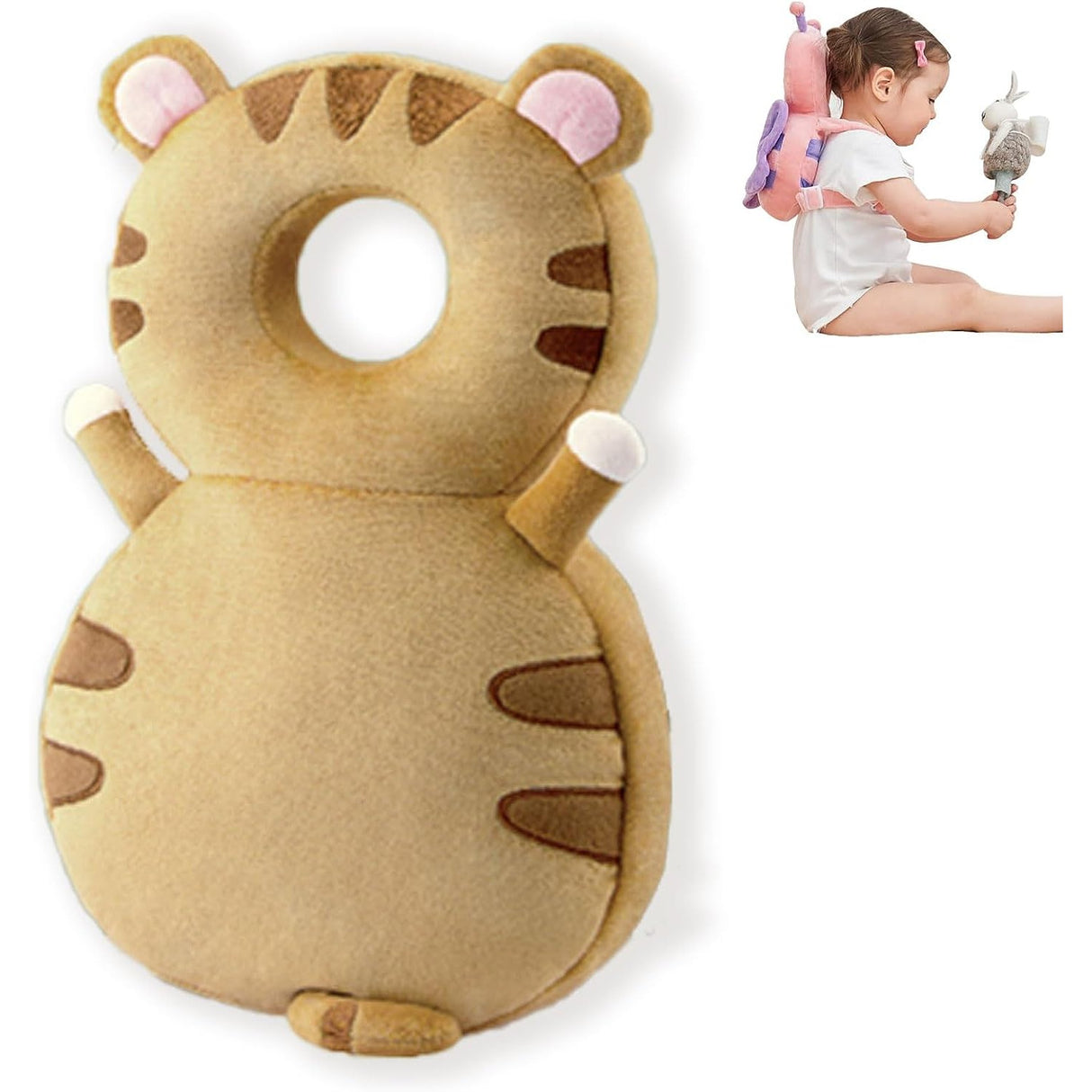 Perna tip Rucsac pentru Protectia Capului, Flippy, Tetiera tip Tigru, pentru Bebelusi, 33x6x19 cm, 180 g, Maro