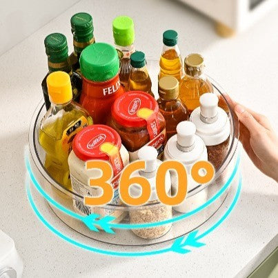 Suport Rotativ pentru Condimente, Vivimall, Multifunctional, Rotund, 360 de Grade, pentru Bucatarie, Plastic, 30.5x30.5x10 cm, Transparent - vivimall.ro