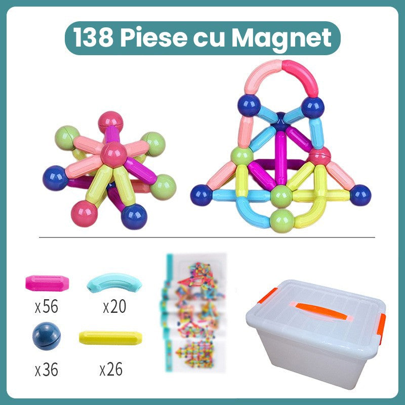 Piese Magnetice pentru Copii, Flippy, Set din 138 de Piese de diferite Culori, Constructor Magnetic cu Posibilitatea de a Construii forme Nelimitate, Multicolor - vivimall.ro