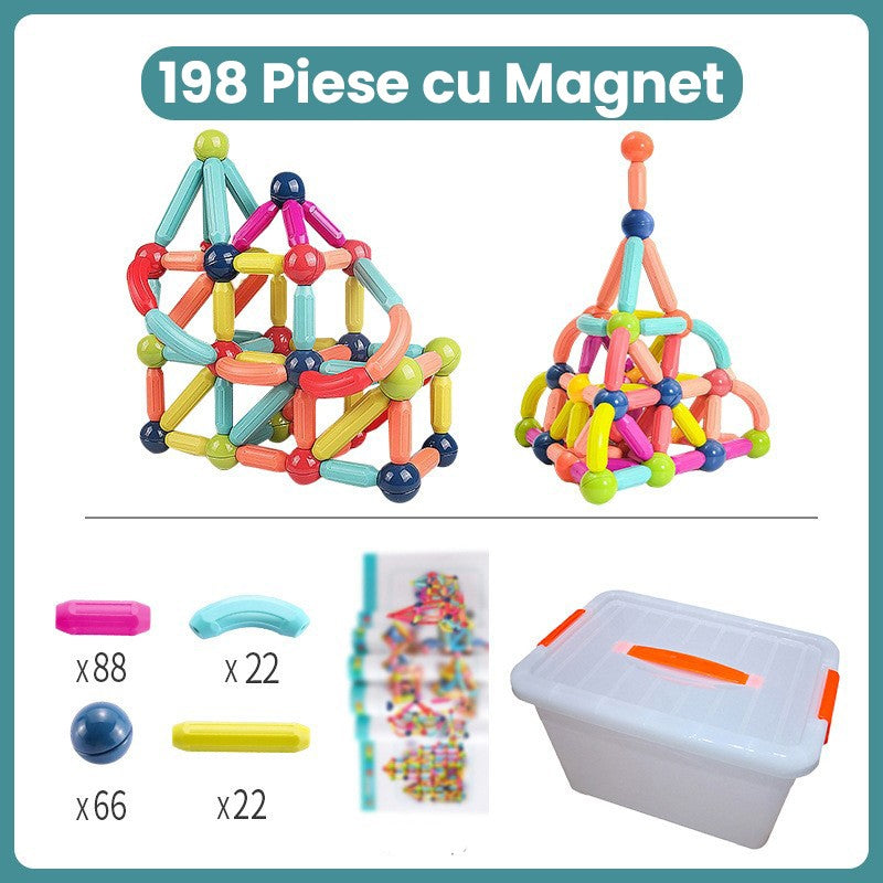 Piese Magnetice pentru Copii, Flippy, Set din 198 de Piese de diferite Culori, Constructor Magnetic cu Posibilitatea de a Construii forme Nelimitate, Multicolor - vivimall.ro