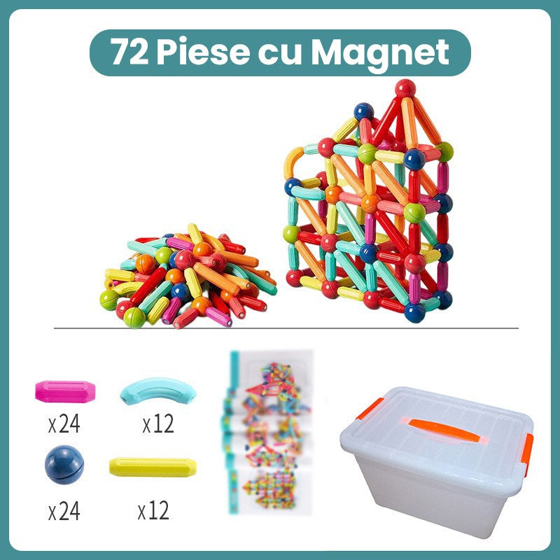 Detaliu piese magnetice Flippy colorate cu magneți integrați, structuri 3D asamblate