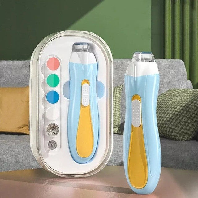 Pila Electrica, Vivimall, pentru Copii si Bebelusi, din ABS, 6 Accesorii, cu Lumina LED, 9.5 x 6 x 17 cm, Albastru/Portocaliu