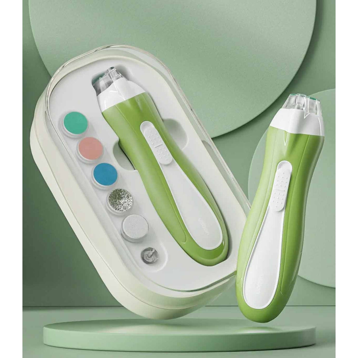 Pila Electrica, Vivimall, pentru Copii si Bebelusi, din ABS, 6 Accesorii, cu Lumina LED, 9.5 x 6 x 17 cm, Verde