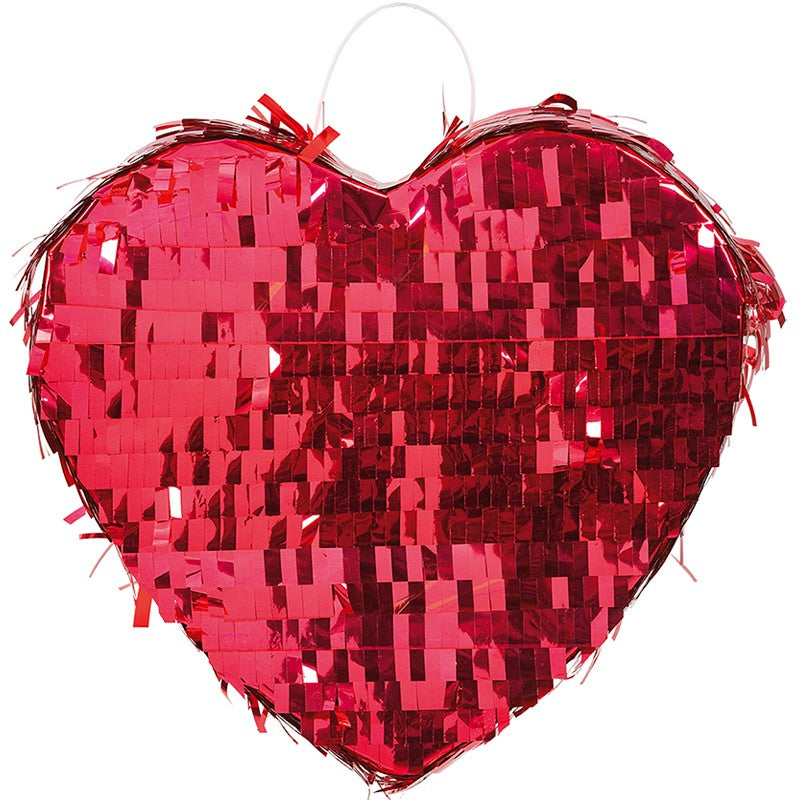 Pinata Inima pentru Petrecere, Flippy, Detalii cu Sclipici, din Hartie si Carton, Pinata pentru Copii, 18 x 18 x 10 cm, Rosu metalizat - vivimall.ro