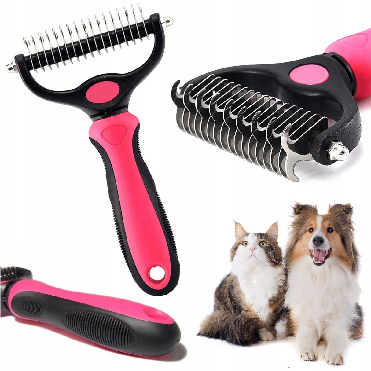 Perie Pentru Parul De Animale Roz | FluffEase 1 - vivimall.ro