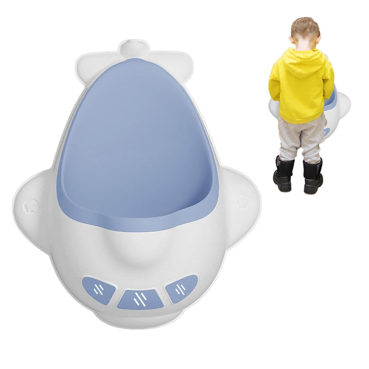 Pisoar pentru Baieti, Vivimall, 0-8 Ani, in Forma de Avion, Perie Inclusa, Montare pe Perete, Carlig Autoadeziv Inclus, 29 x 33.5 cm, Alb/Albastru - vivimall.ro