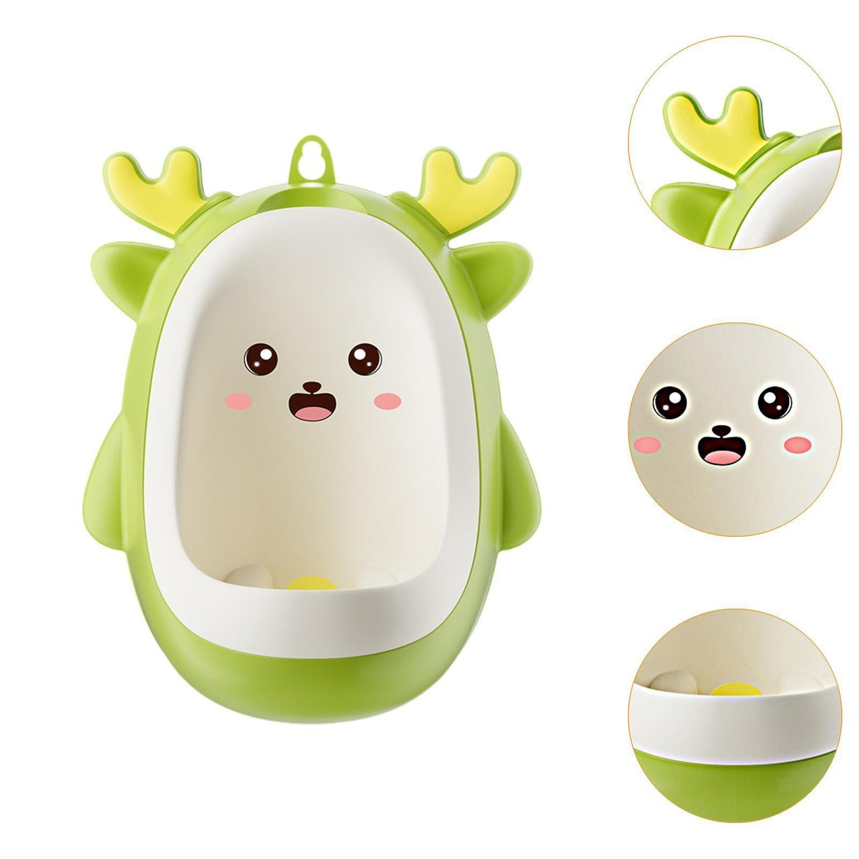 Pisoar pentru Baieti, Vivimall, 0-8 Ani, in Forma de Cerb, Perie Inclusa, Montare pe Perete, Carlig Autoadeziv Inclus, 29.8 x 23.8 cm, Verde - vivimall.ro