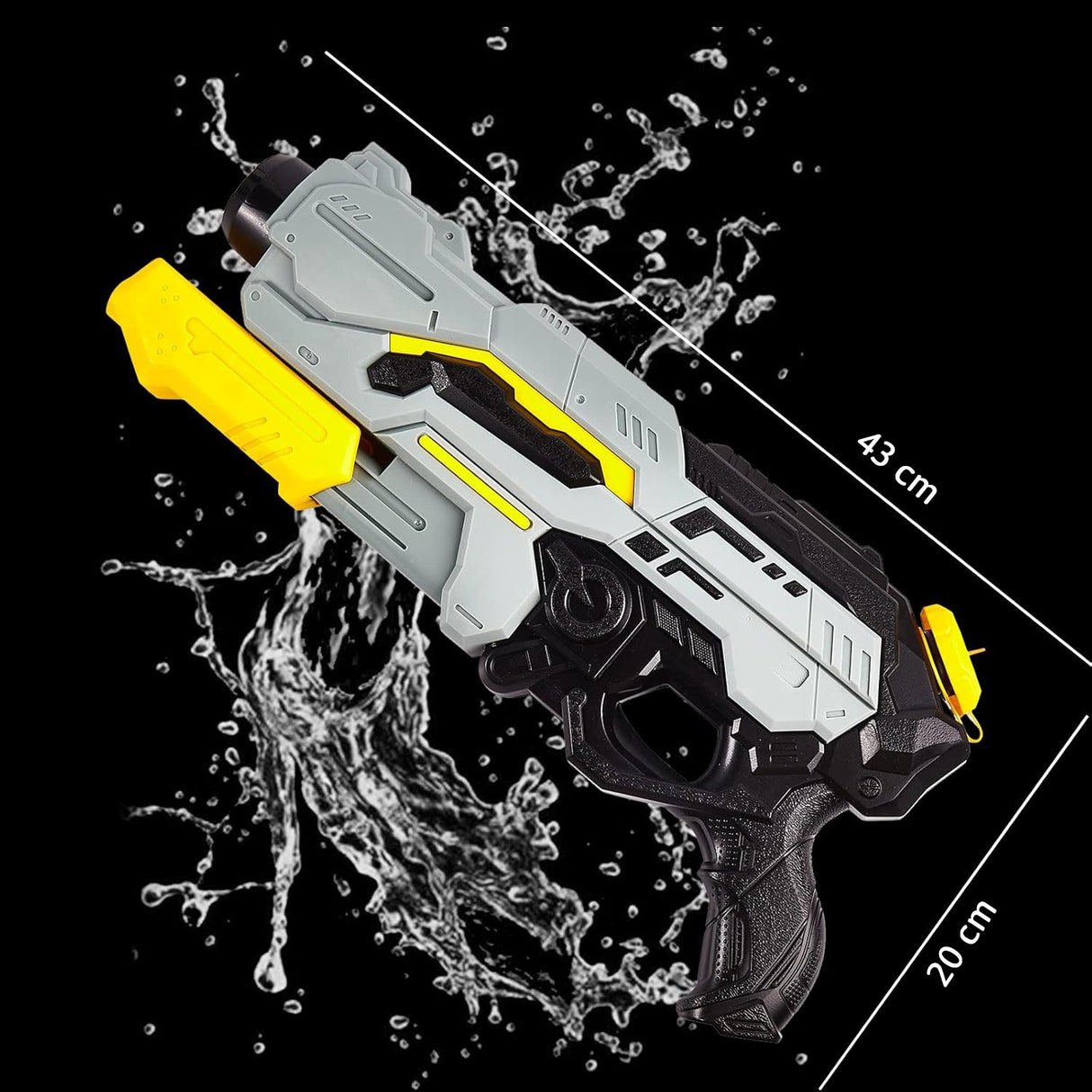 Pistol cu Apa de Inalta Presiune pentru Copii, Vivimall, Jucarie Pistol cu Apa, Capacitate 1.5 L, 43 x 20 x 4 cm, Petrecerile de Vara, 4-12 Ani, Negru Gri - vivimall.ro