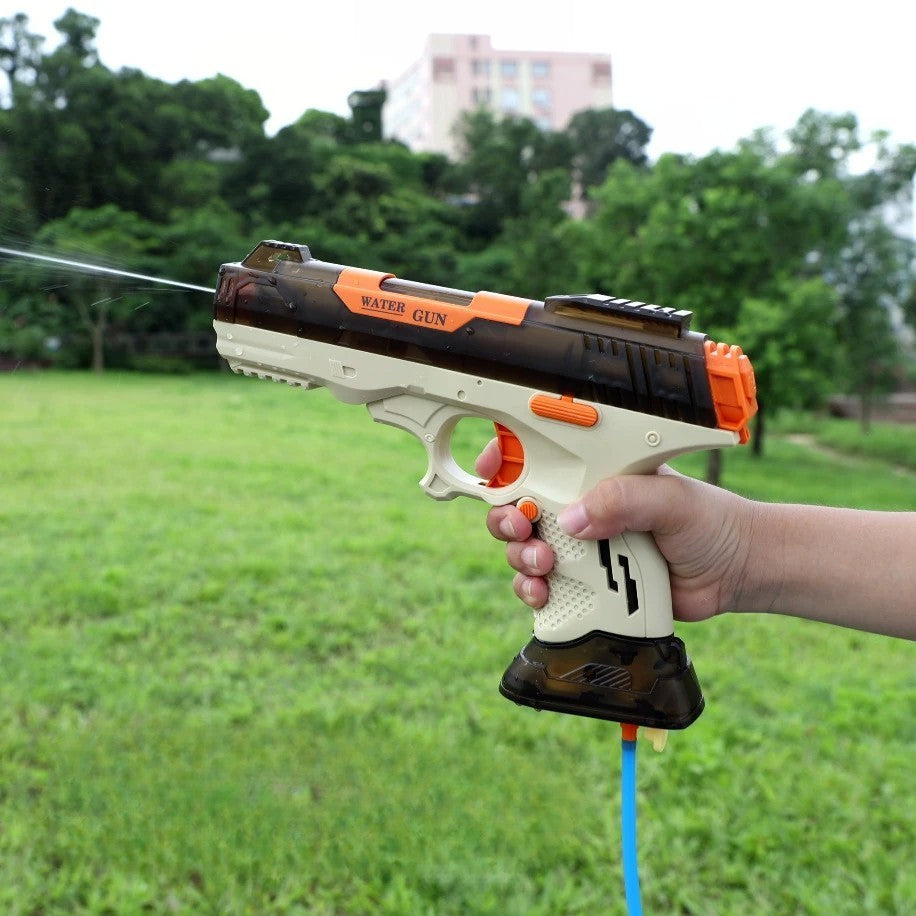 Pistol cu Apa Electric, Flippy, 2 Rezervoare 75/350 ml, din ABS+Silicon, Baterie, Incarcare USB, Conectare la Furtun, +6 Ani, Maro