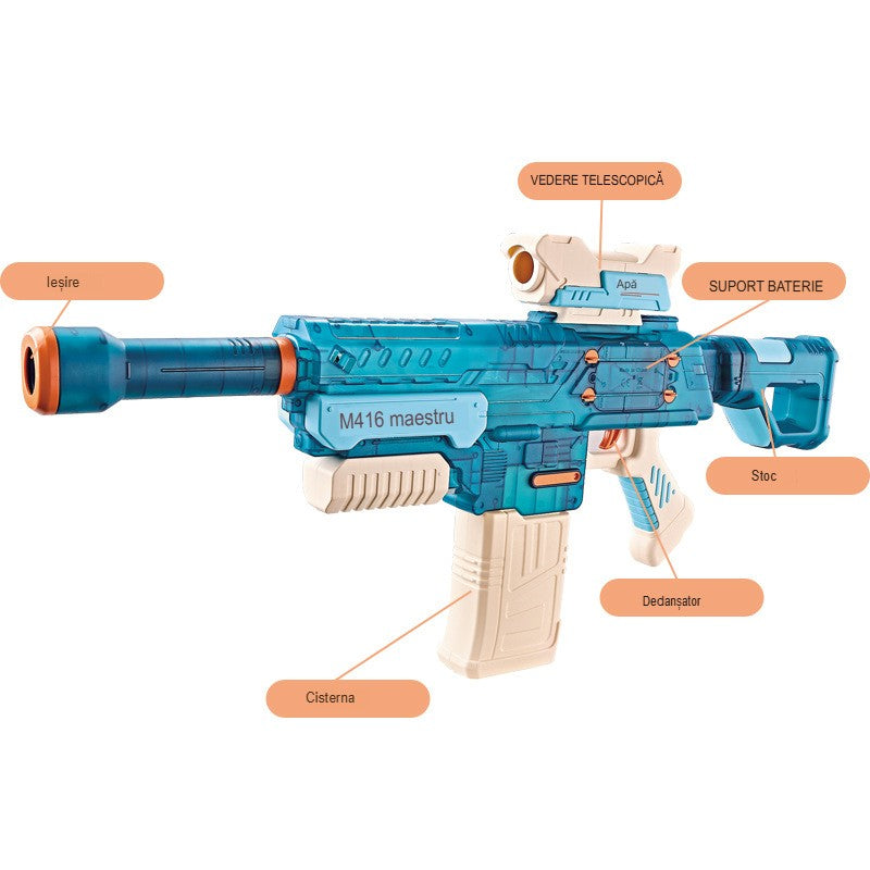 Pistol cu Apa Electric, Vivimall, +6 Ani, Rezervor 500 ml, Incarcare USB, din Plastic, 69 x 5.5 x 30 cm, Albastru - vivimall.ro