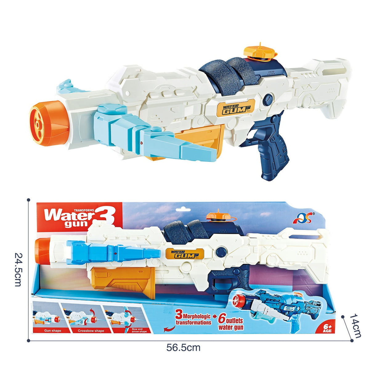 Pistol cu Apa, Vivimall, +6 Ani, Rezervor 700 ml, 4 Moduri de Stropire, din Plastic, 56 x 37 x 23 cm, Alb - vivimall.ro