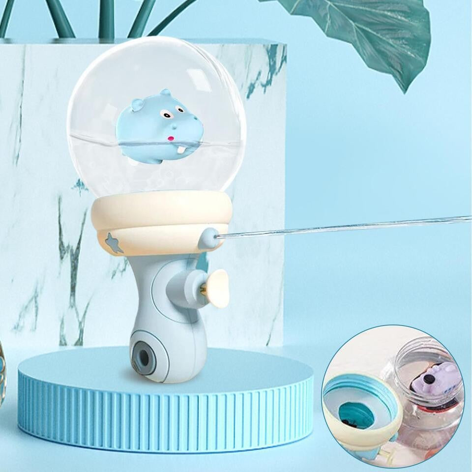 Pistol cu Apa pentru Copii, Vivimall, Multifunctional, Capacitate 300 mL, Model Hipopotam, 9x9x17cm, Plastic, Albastru - vivimall.ro