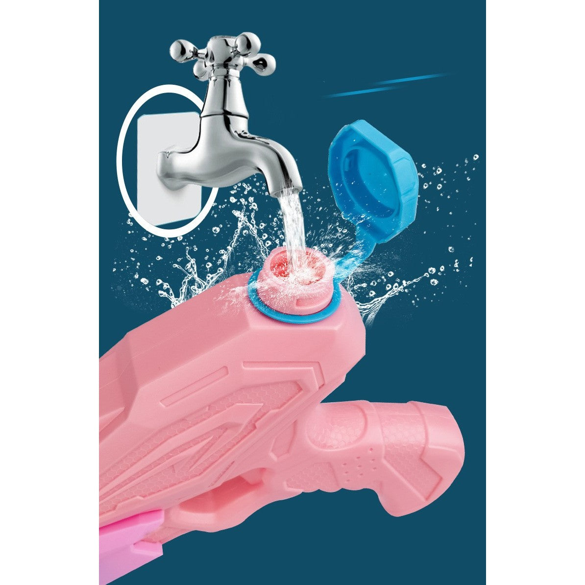 Pistol cu Apa pentru Copii, Rezervor, Pentru Piscina/Plaja, Vivimall, 6ani+, 3 duze, Roz, 500ML - vivimall.ro