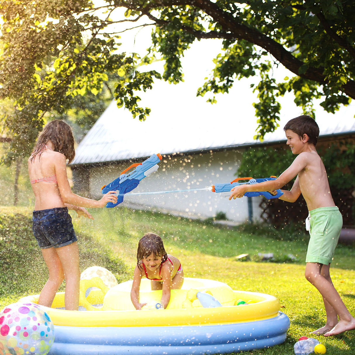 Pistol cu Apa pentru Copii, Rezervor, Pentru Piscina/Plaja, Vivimall, 6ani+, Albastru, 1500ML - vivimall.ro