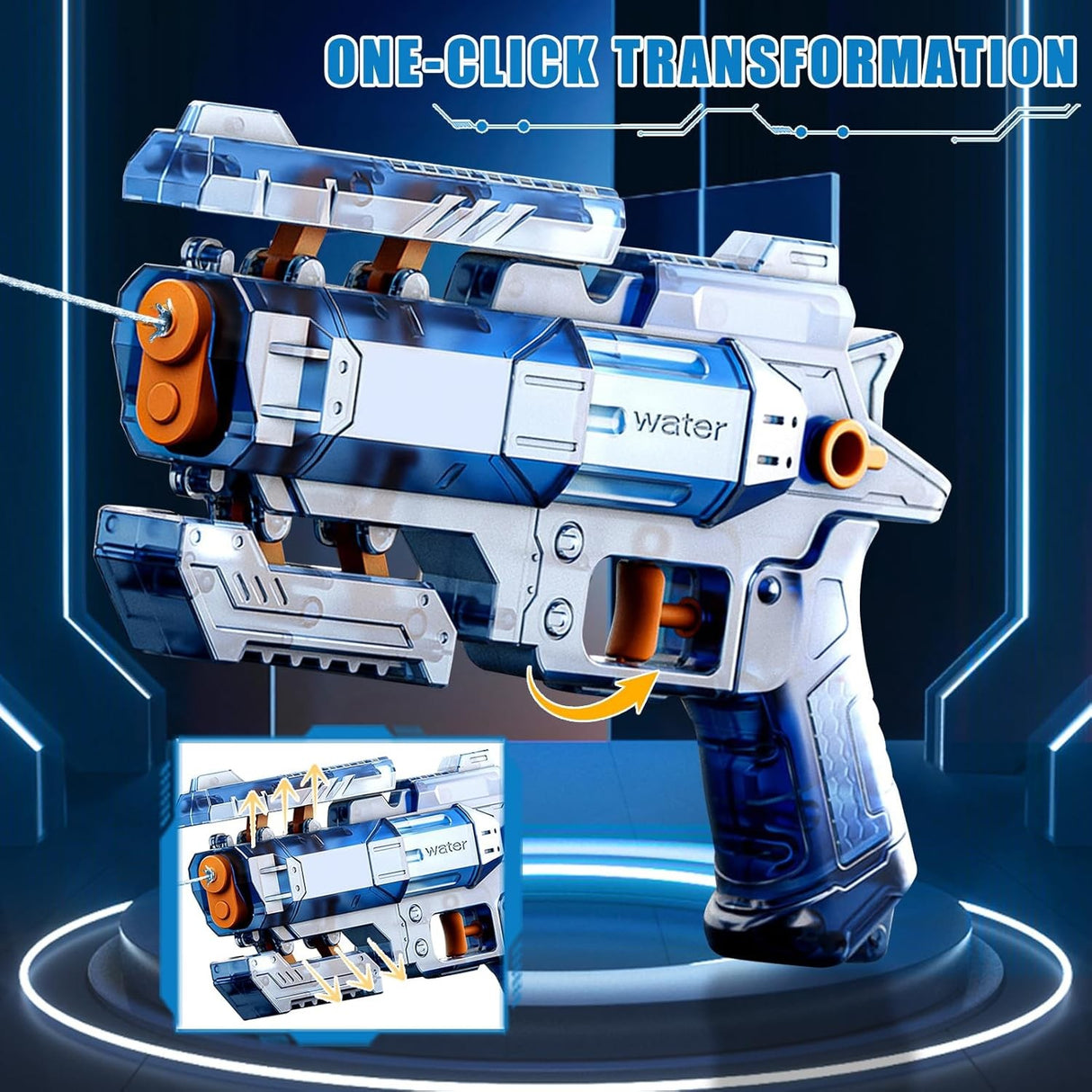 Pistol Manual cu Apa, Vivimall, Jucarie Pistol cu Apa Sigur Pentru Copii, Design Nou S-Shooter Atractiv, 23 x 14.5 cm, Albastru Transparent - vivimall.ro