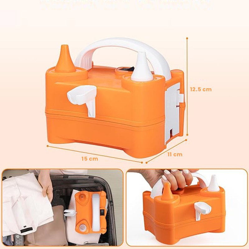 Pompa Electrica de Umflat Baloane, Flippy, cu Doua Iesiri, 220V, Putere 400W, Accesorii petrecere, Portocaliu