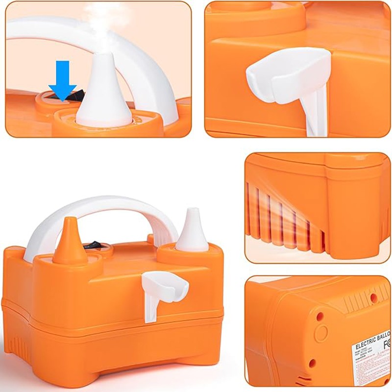 Pompa Electrica de Umflat Baloane, Flippy, cu Doua Iesiri, 220V, Putere 400W, Accesorii petrecere, Portocaliu