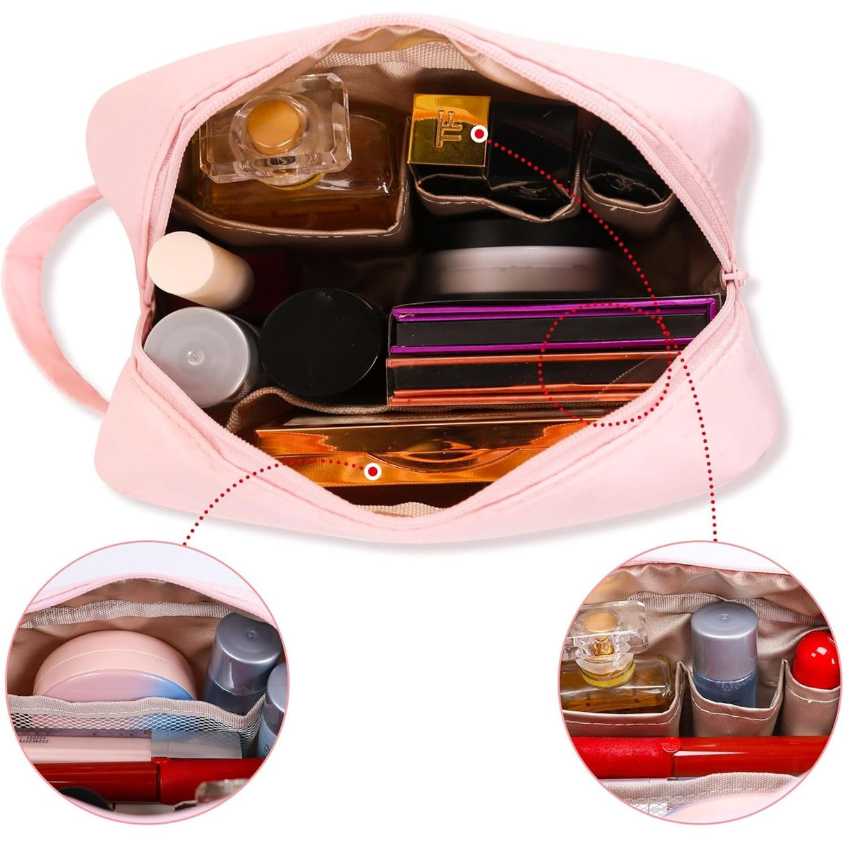 Portfard, Vivimall, cu Maner, Material Impermeabil, pentru Cosmetice, 16 x 11 x 7 cm, Roz - vivimall.ro