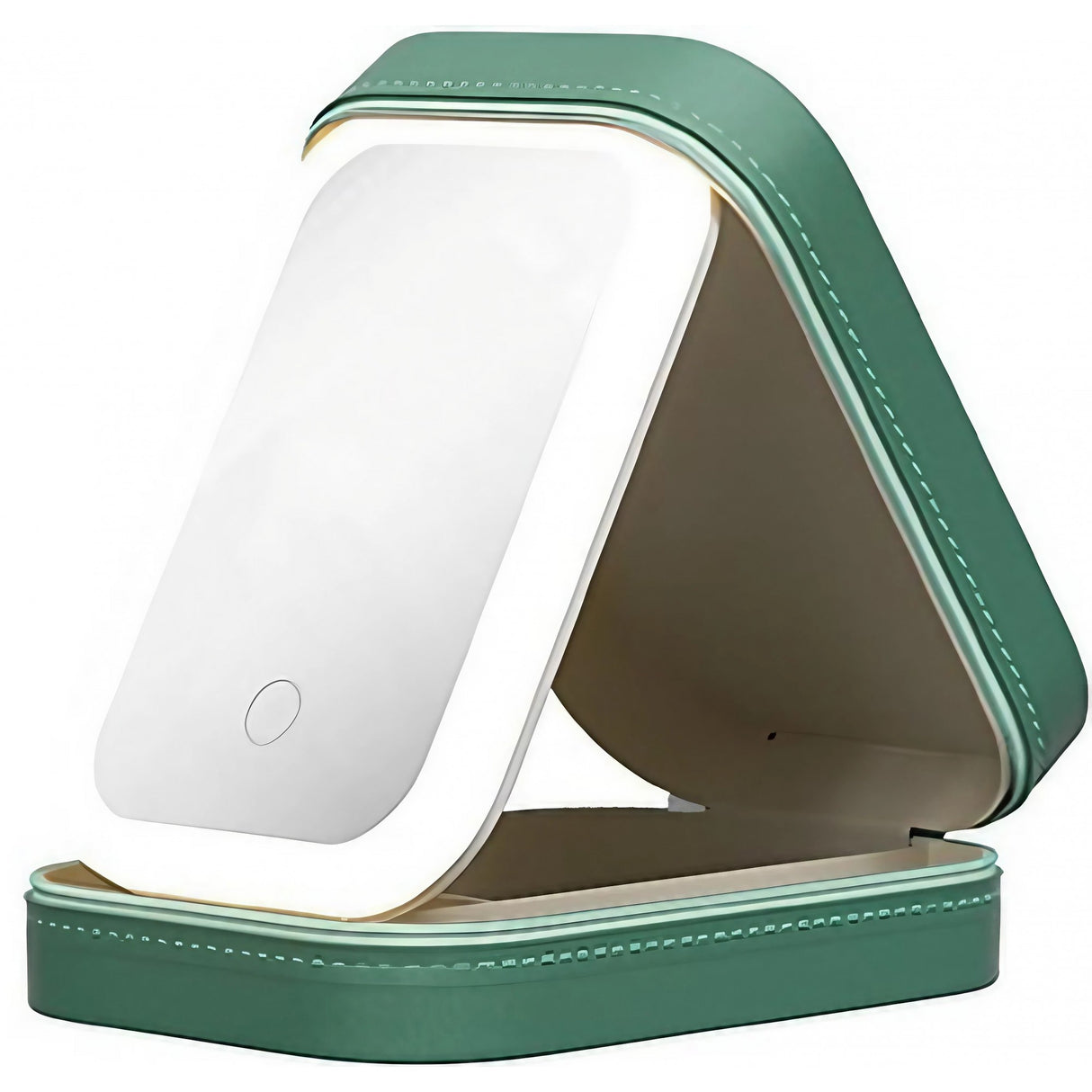 Portfard, Vivimall, Geanta Cosmetice, cu Oglinda LED, 3 Moduri de Lumina, Incarcare USB, Baterie 1200 mAh, pentru Organizarea Cosmeticelor, 4 Compartimente, Imitatie Piele, Verde, 16.5x11.5x6 cm - vivimall.ro